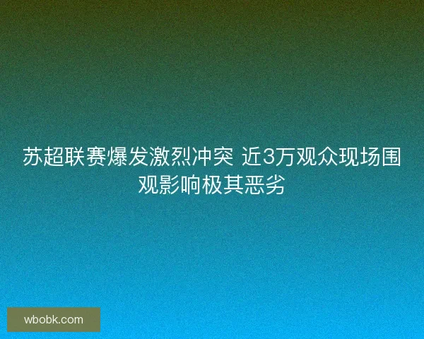 苏超联赛爆发激烈冲突 近3万观众现场围观影响极其恶劣